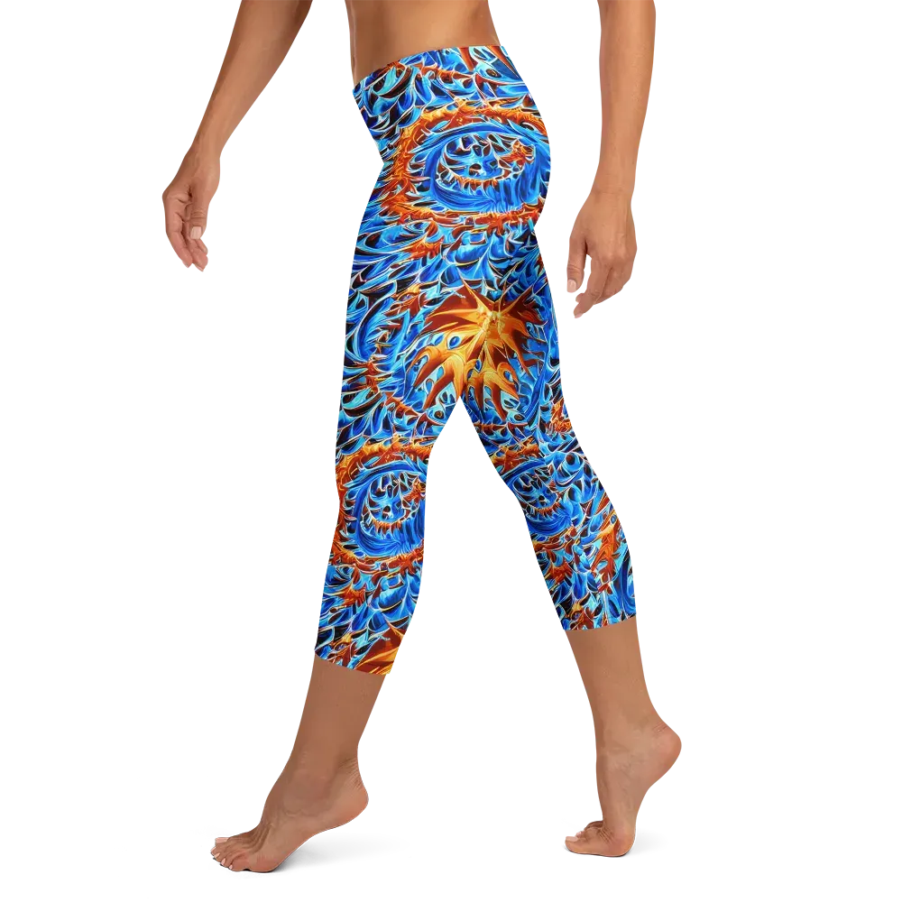 Blue Flame Reef on Capri Leggings — Left