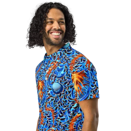 Blue Flame Reef on a Men's Slim Fit Polo Shirt