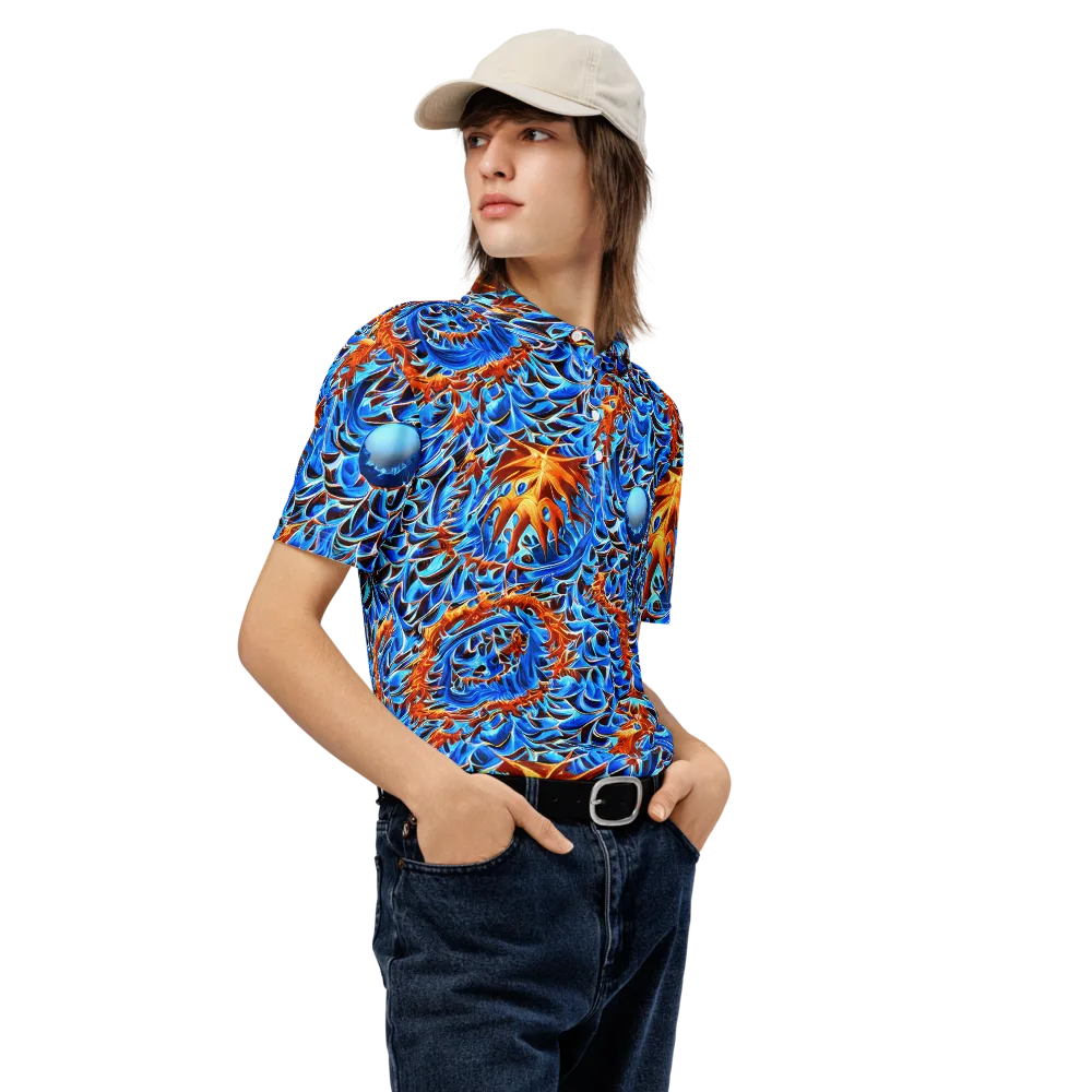 Blue Flame Reef on Men's Slim Fit Polo Shirt — Right Front