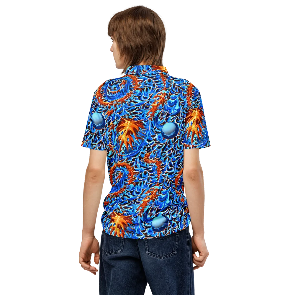 Blue Flame Reef on Men's Slim Fit Polo Shirt — Back