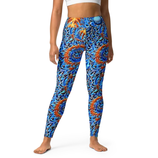 Blue Flame Reef on a Yoga Leggings