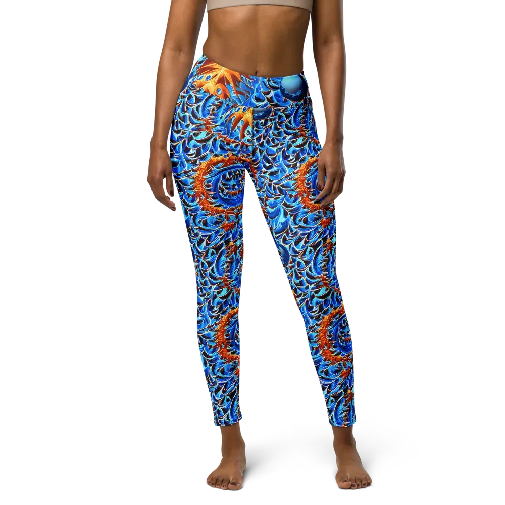 Blue Flame Reef on Yoga Leggings — Front