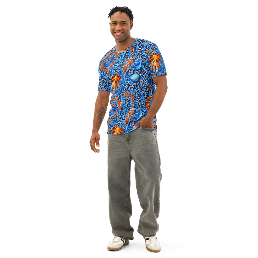 Blue Flame Reef on Men's Cotton Crew Neck T-Shirt — Front