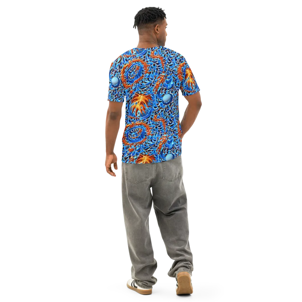 Blue Flame Reef on Men's Cotton Crew Neck T-Shirt — Back