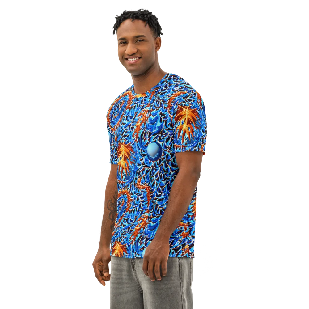 Blue Flame Reef on Men's Cotton Crew Neck T-Shirt — Left Front