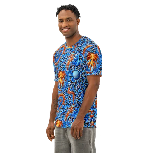 Blue Flame Reef on a Men's Cotton Crew Neck T-Shirt