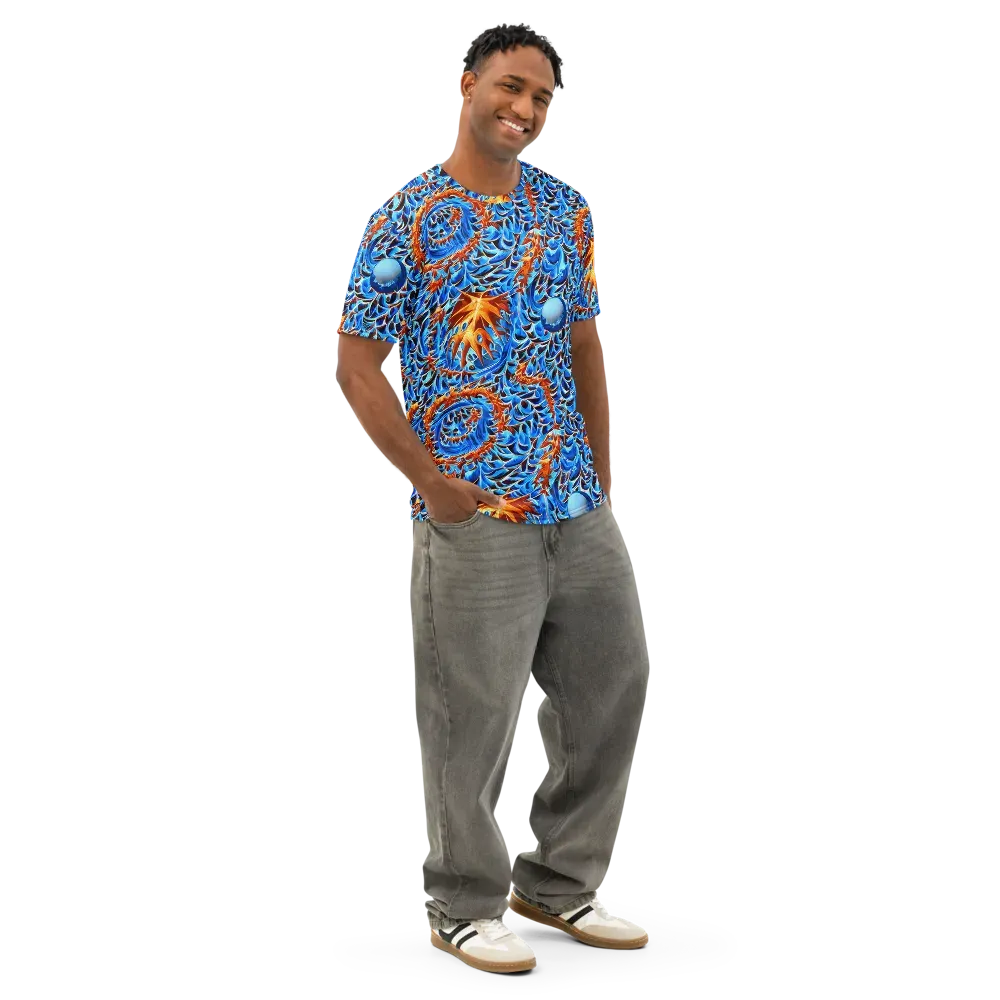 Blue Flame Reef on Men's Cotton Crew Neck T-Shirt — Right Front