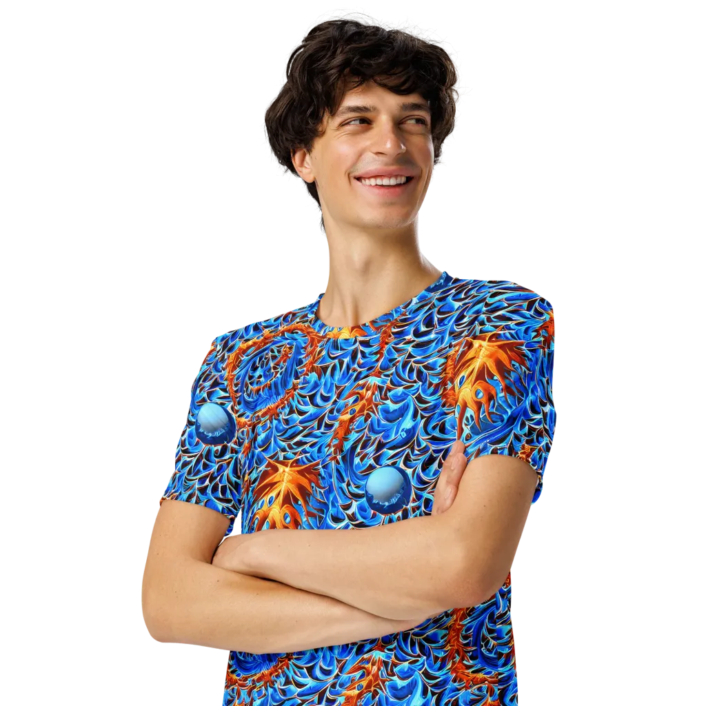 Blue Flame Reef on Men's Crew Neck T-Shirt — Left Front