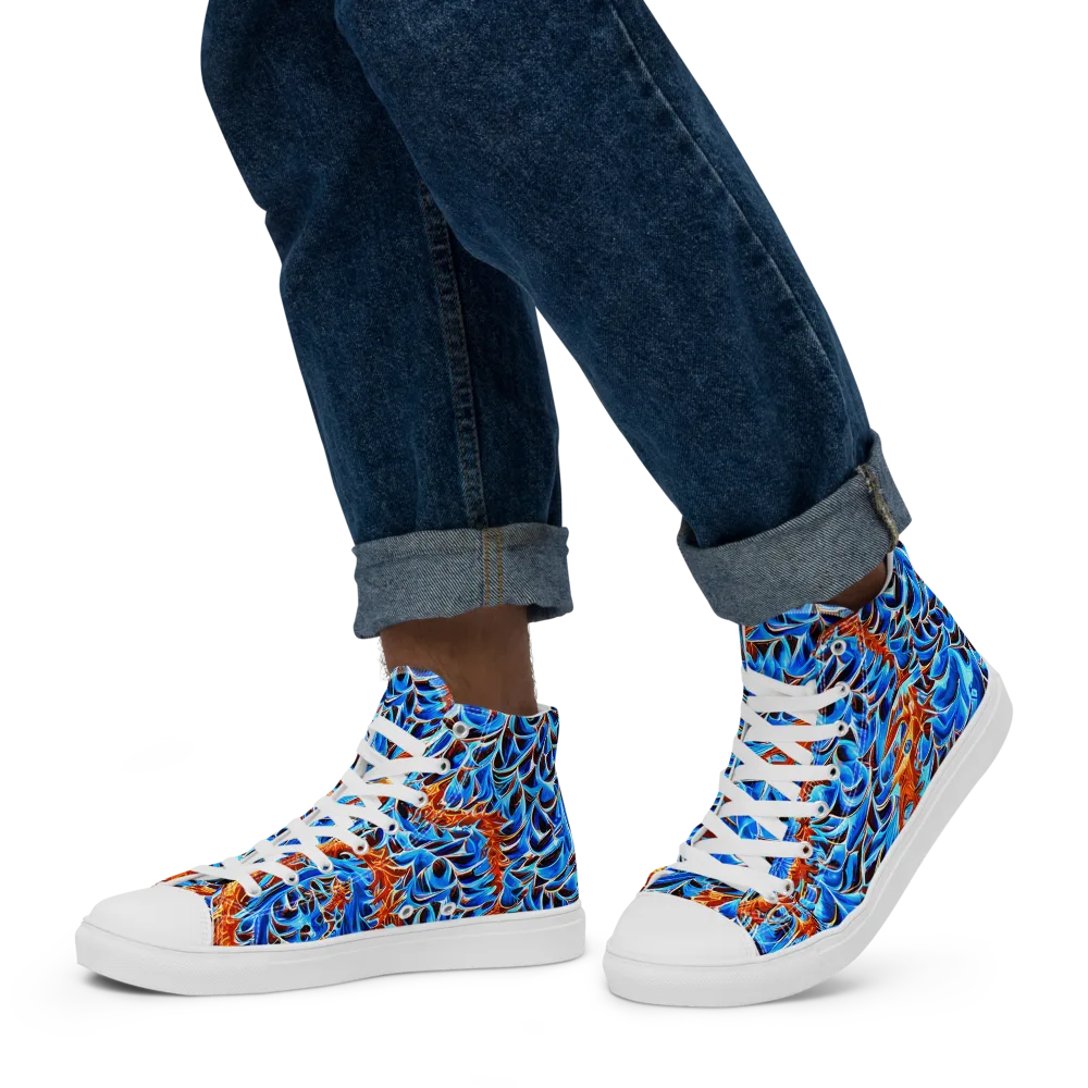 Blue Flame Reef on Men's High Top Canvas Shoes — Left