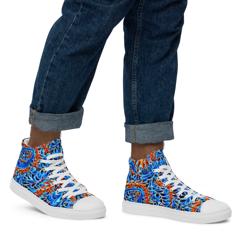 Blue Flame Reef on Men's High Top Canvas Shoes — Right