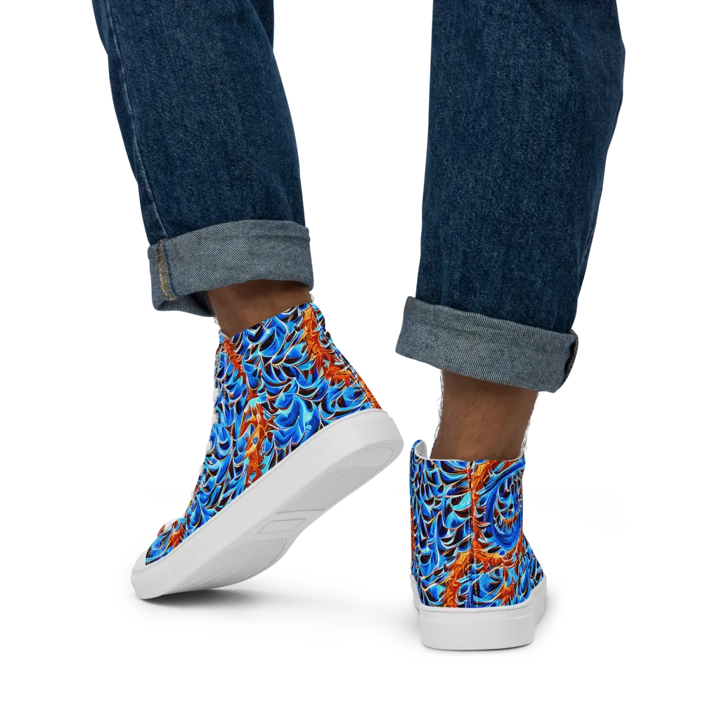 Blue Flame Reef on Men's High Top Canvas Shoes — Back