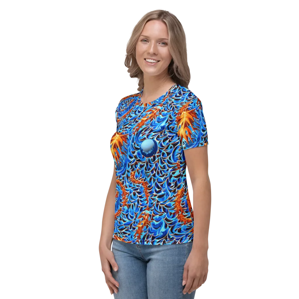 Blue Flame Reef on Women's Crew Neck T-Shirt — Left