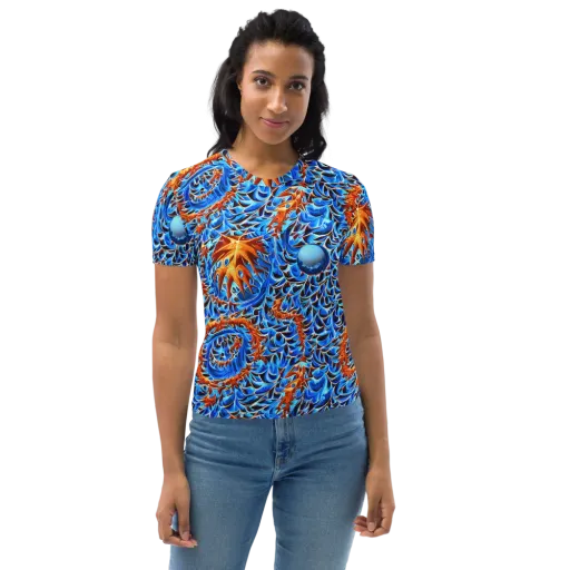 Blue Flame Reef on a Women's Crew Neck T-Shirt