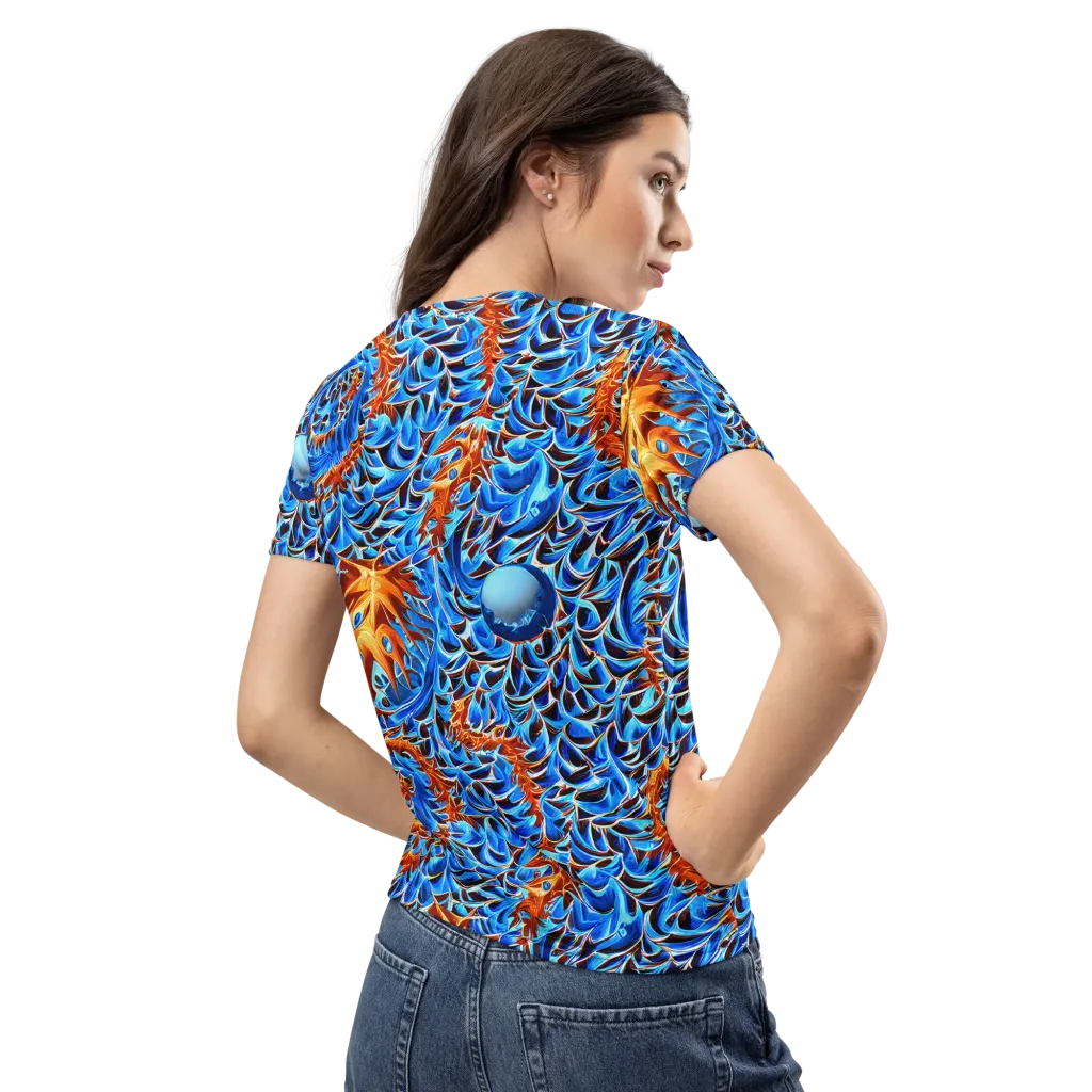 Blue Flame Reef on Women's Crew Neck T-Shirt — Back