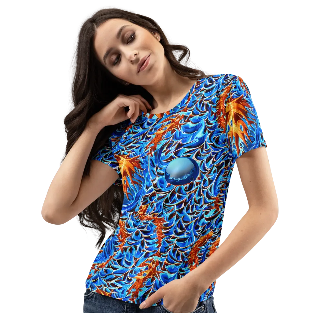 Blue Flame Reef on Women's Crew Neck T-Shirt — Left Front