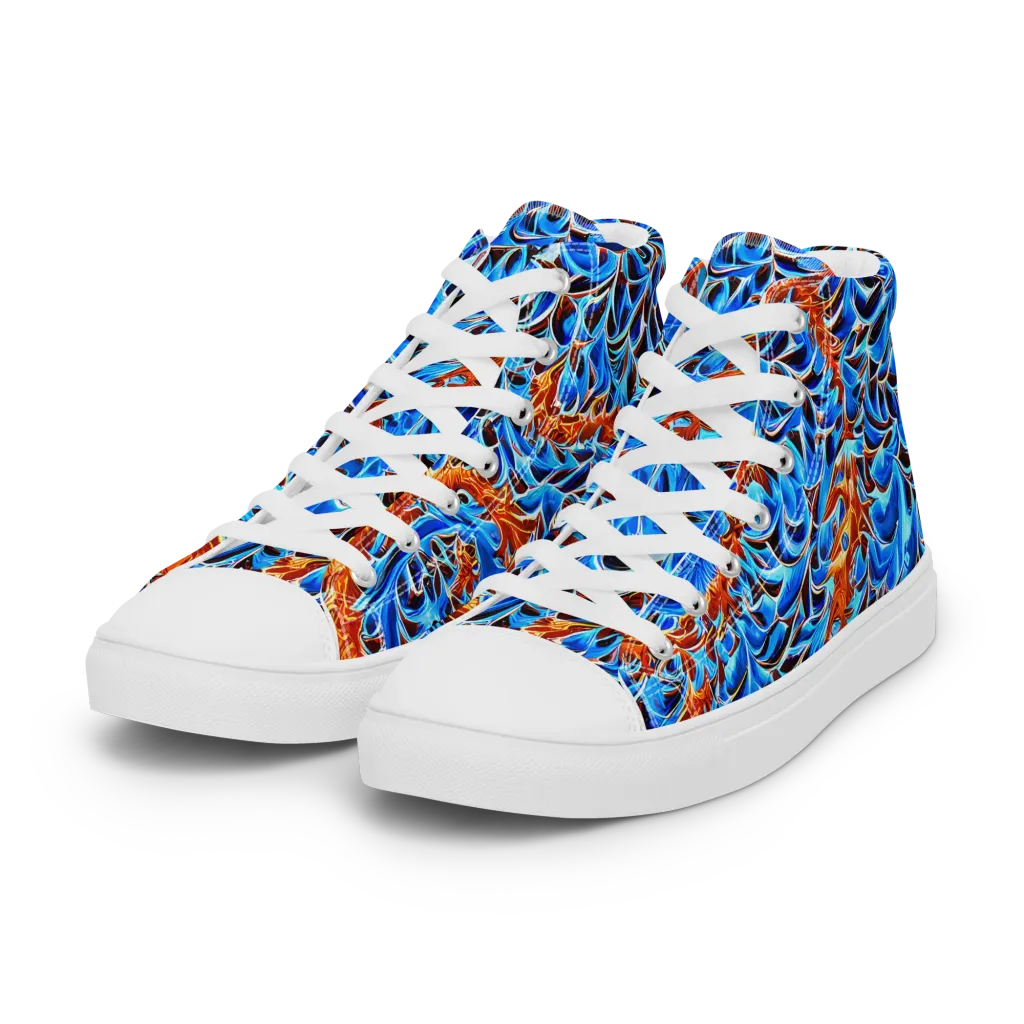 Blue Flame Reef on Women's High Top Canvas Shoes — Left Front