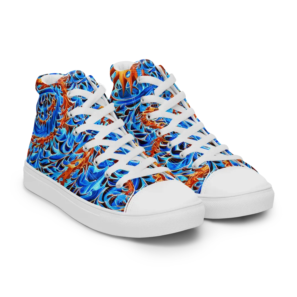 Blue Flame Reef on Women's High Top Canvas Shoes — Right Front
