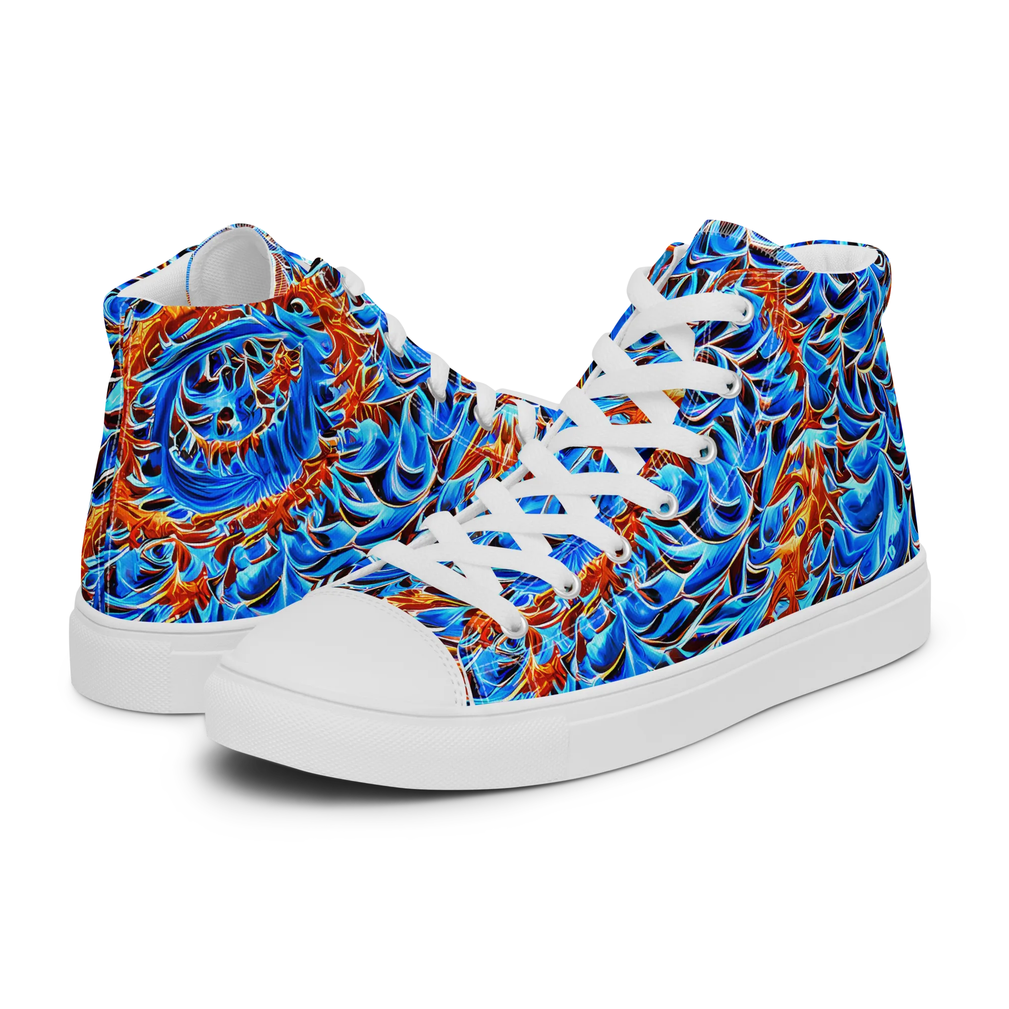Blue Flame Reef on Women's High Top Canvas Shoes — Left