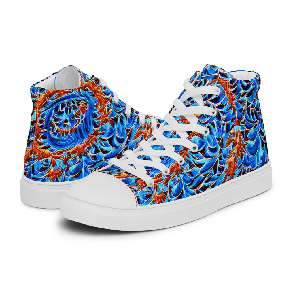 Blue Flame Reef on Women's High Top Canvas Shoes — Left