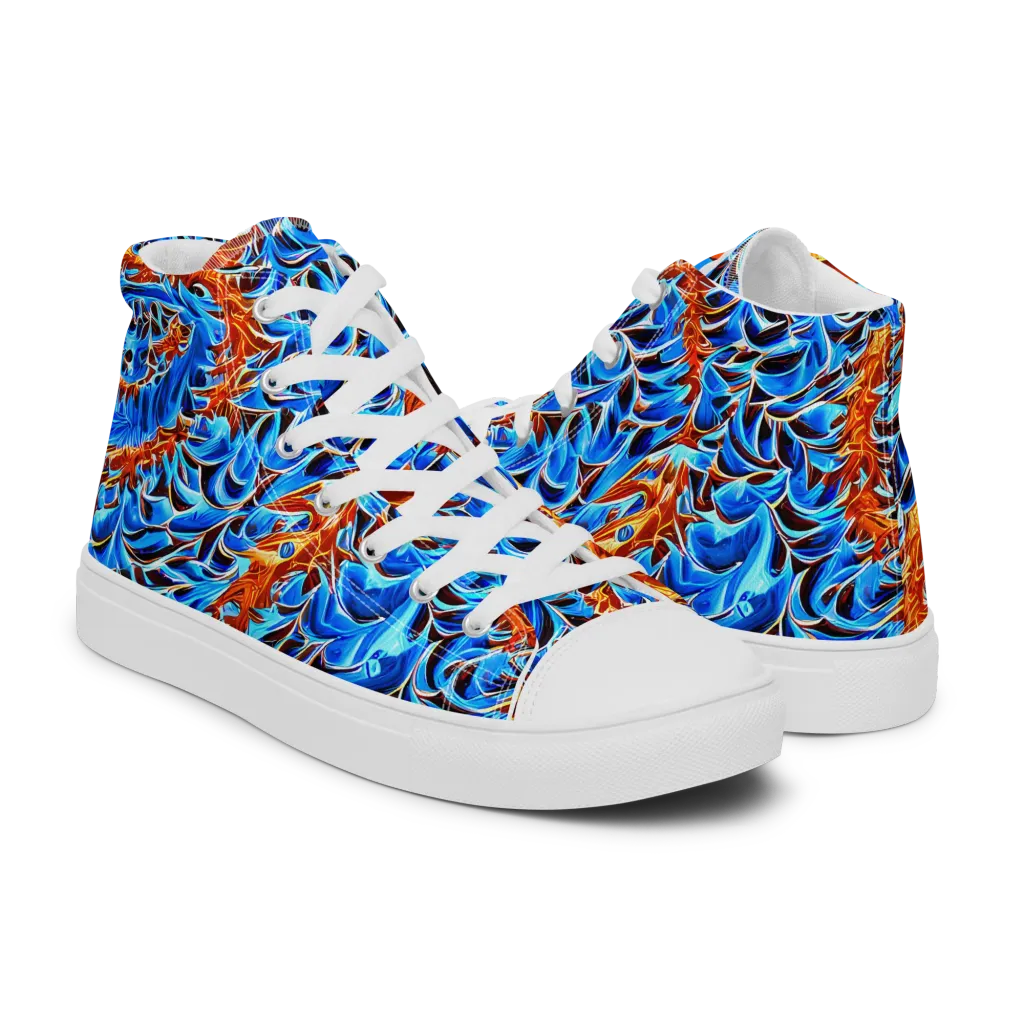 Blue Flame Reef on Women's High Top Canvas Shoes — Right