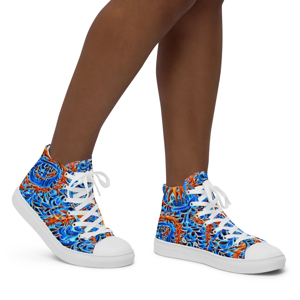 Blue Flame Reef on Women's High Top Canvas Shoes — Right