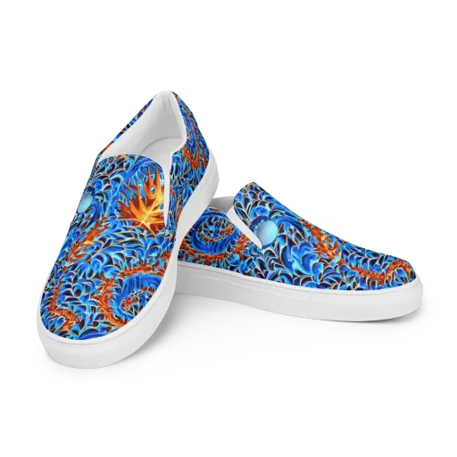 Blue Flame Reef on a Men's Slip-On Canvas Shoes