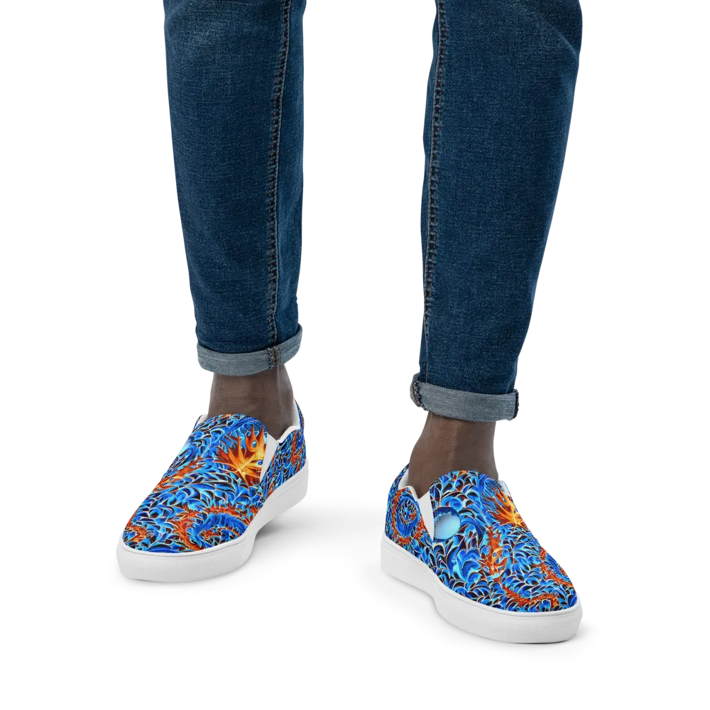 Blue Flame Reef on Men's Slip-On Canvas Shoes — Front