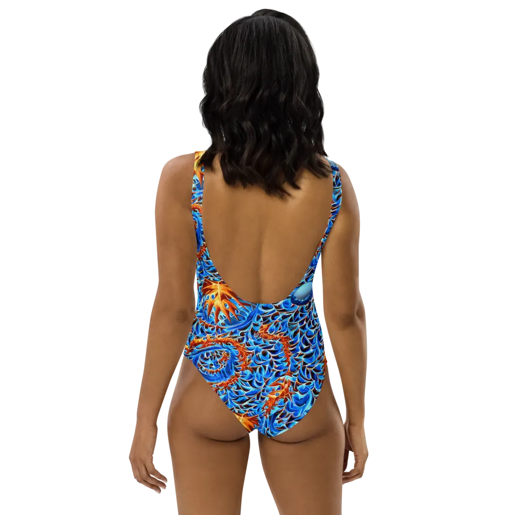Blue Flame Reef on One-Piece Swimsuit — Back