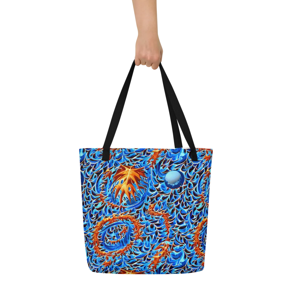 Blue Flame Reef on Large Tote Bag W/ Pocket — Front