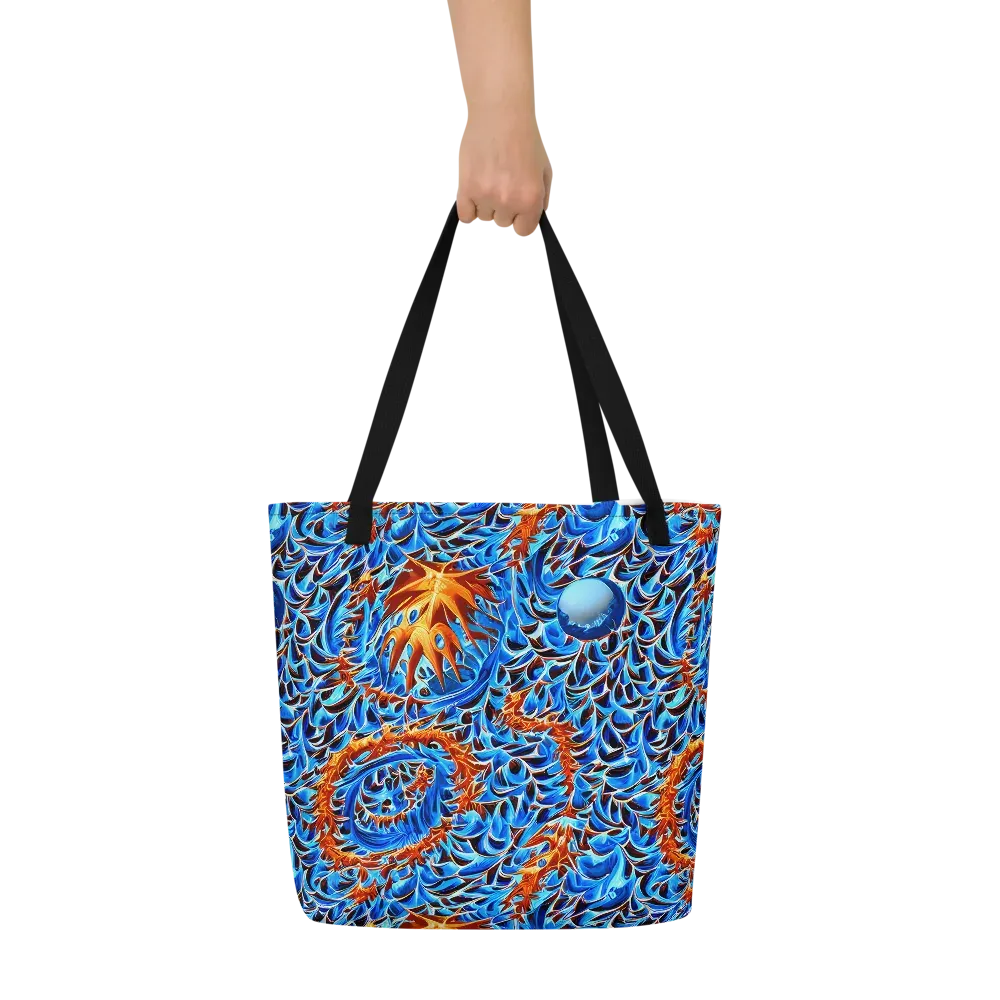 Blue Flame Reef on Large Tote Bag W/ Pocket — Front