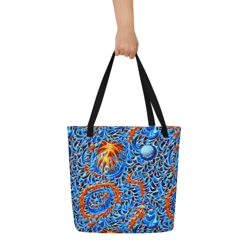 Blue Flame Reef on a Large Tote Bag W/ Pocket