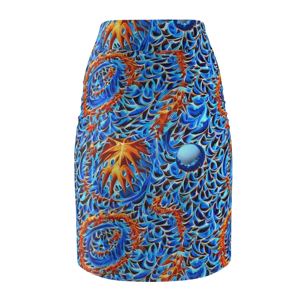 Blue Flame Reef on Pencil Skirt — Back