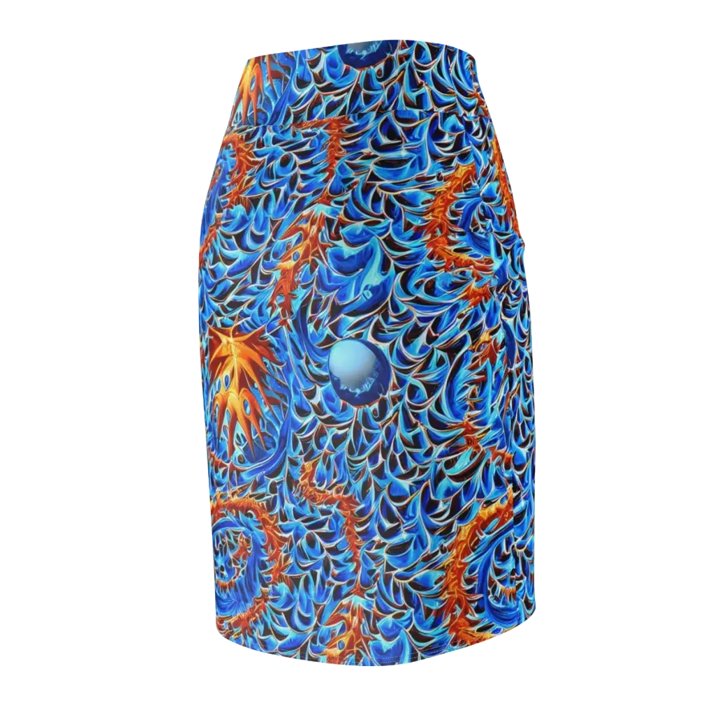 Blue Flame Reef on Pencil Skirt — Back Side
