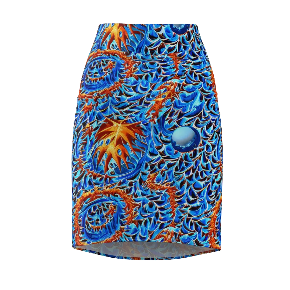 Blue Flame Reef on Pencil Skirt — Front