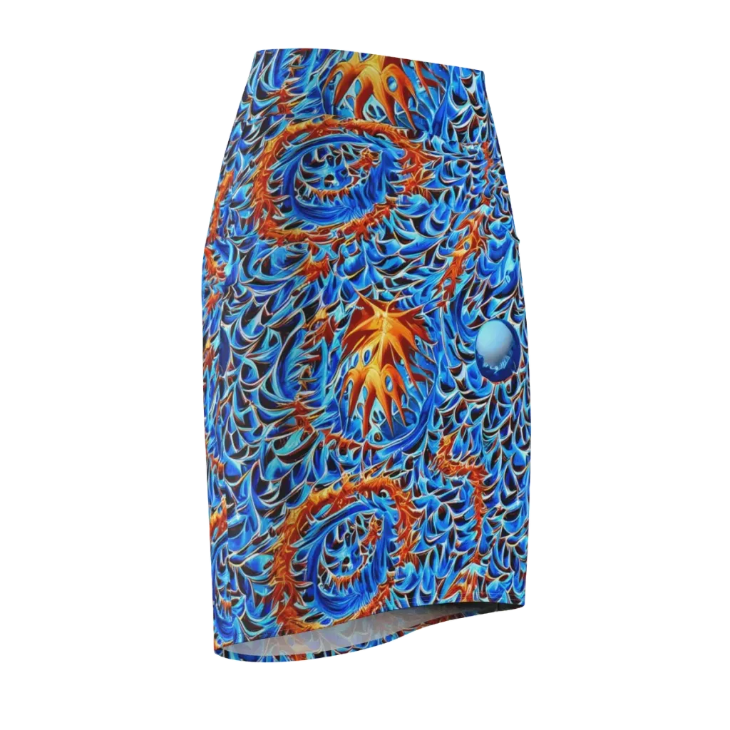 Blue Flame Reef on Pencil Skirt — Front Side