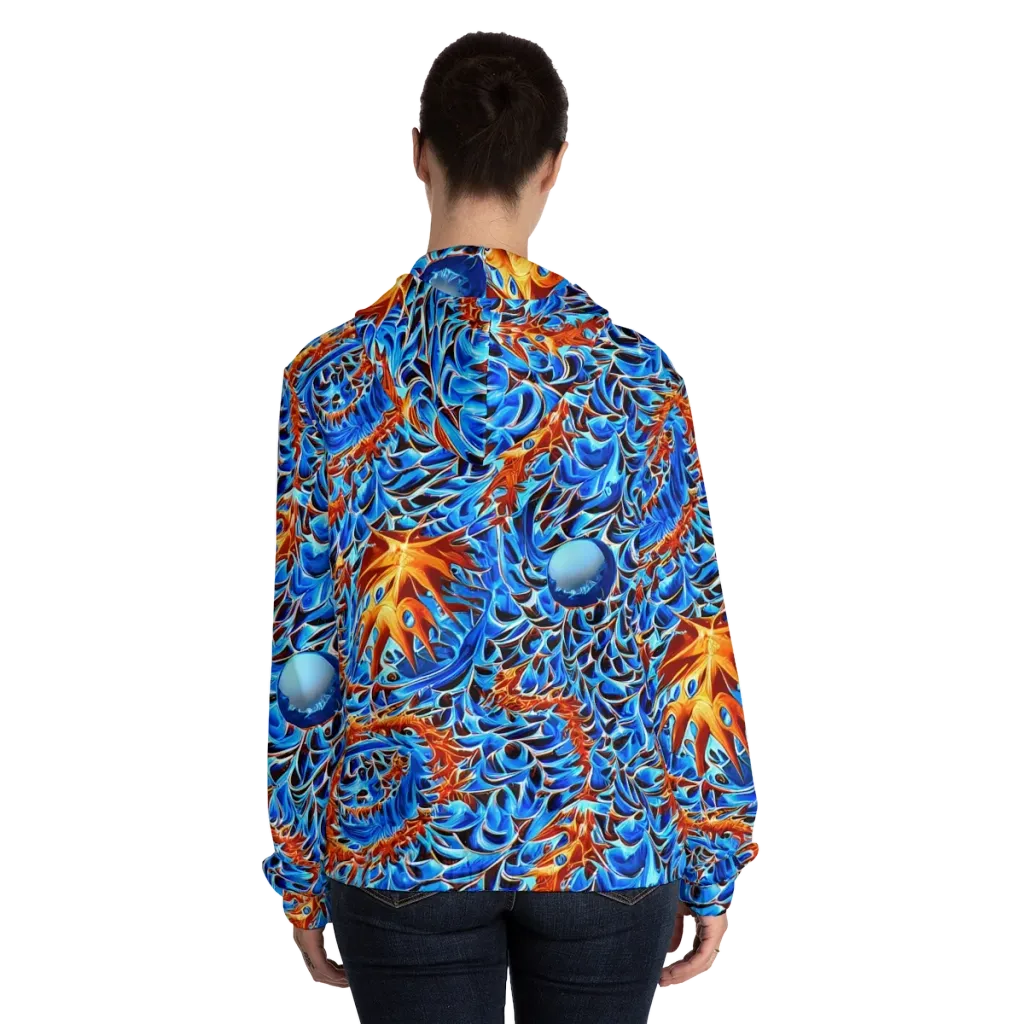 Blue Flame Reef on Women's Full-Zip Hoodie — Back On Person