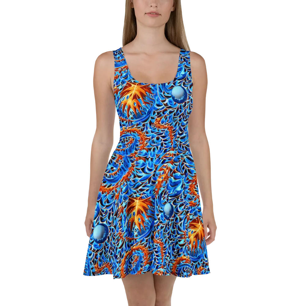 Blue Flame Reef on Skater Dress — Front