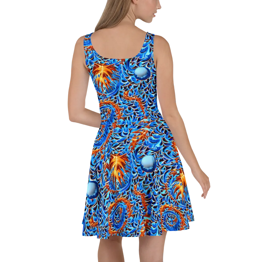 Blue Flame Reef on Skater Dress — Back