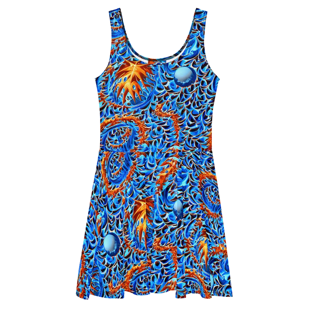 Blue Flame Reef on Skater Dress — Front