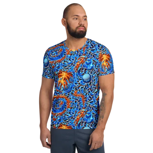 Blue Flame Reef on a Men's Athletic T-Shirt