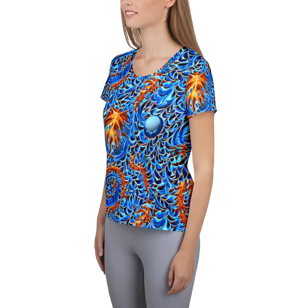 Blue Flame Reef on Women's Athletic T-Shirt — Left