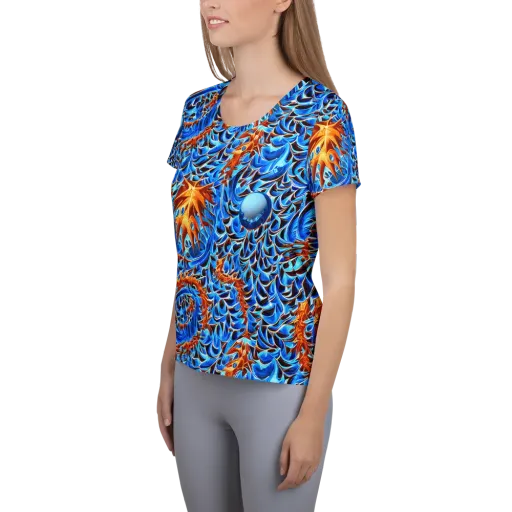 Blue Flame Reef on a Women's Athletic T-Shirt