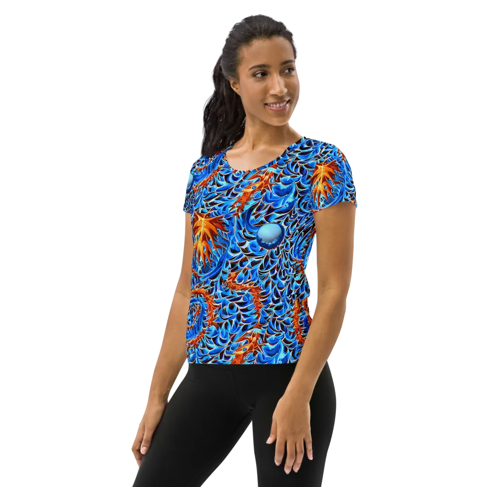 Blue Flame Reef on Women's Athletic T-Shirt — Left
