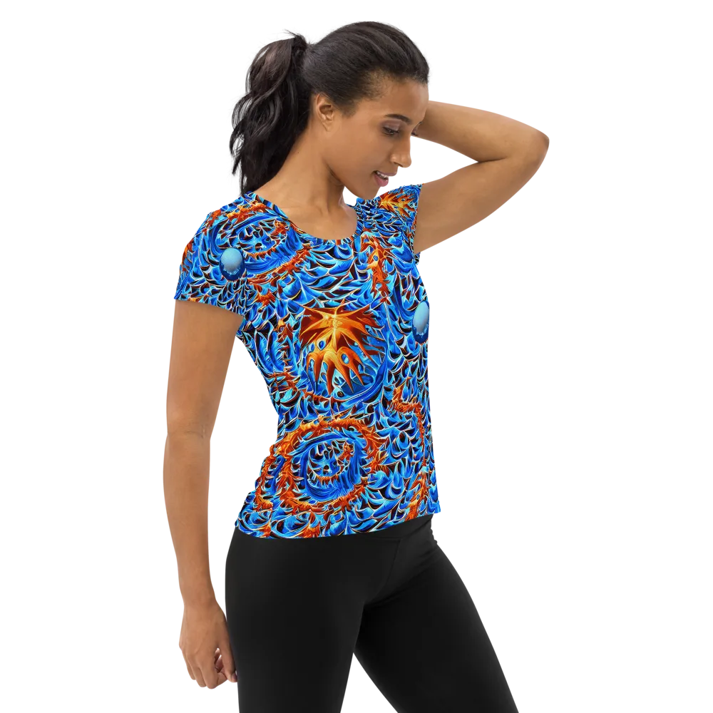 Blue Flame Reef on Women's Athletic T-Shirt — Right