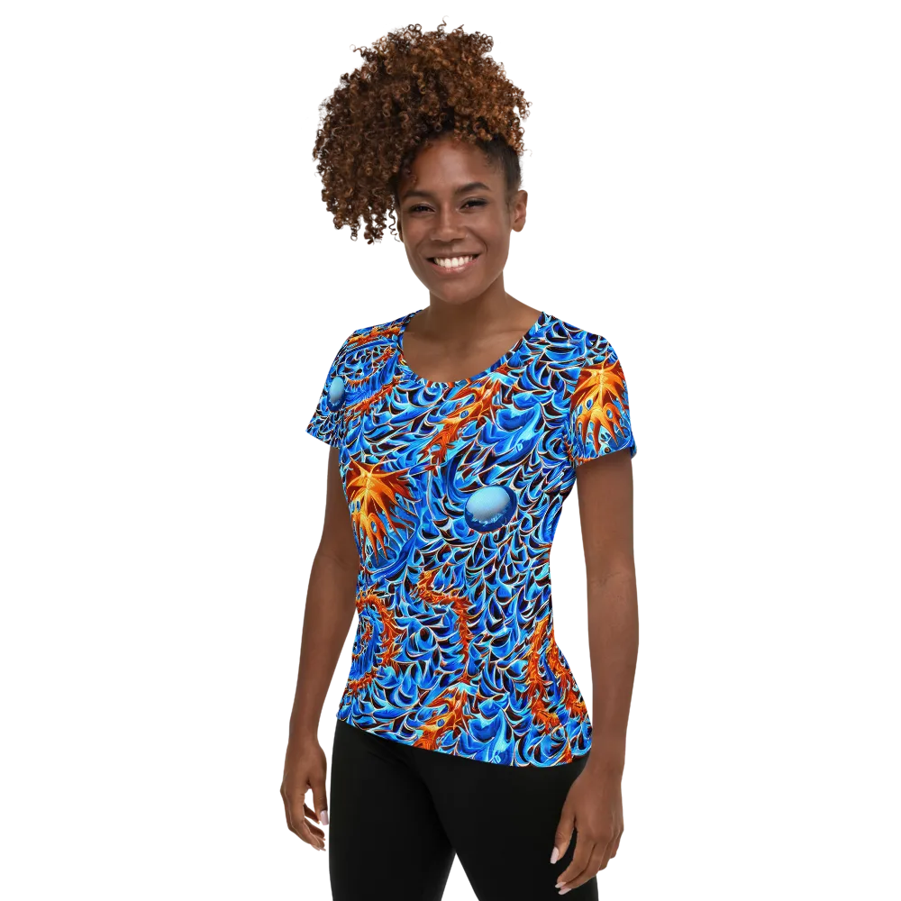 Blue Flame Reef on Women's Athletic T-Shirt — Left