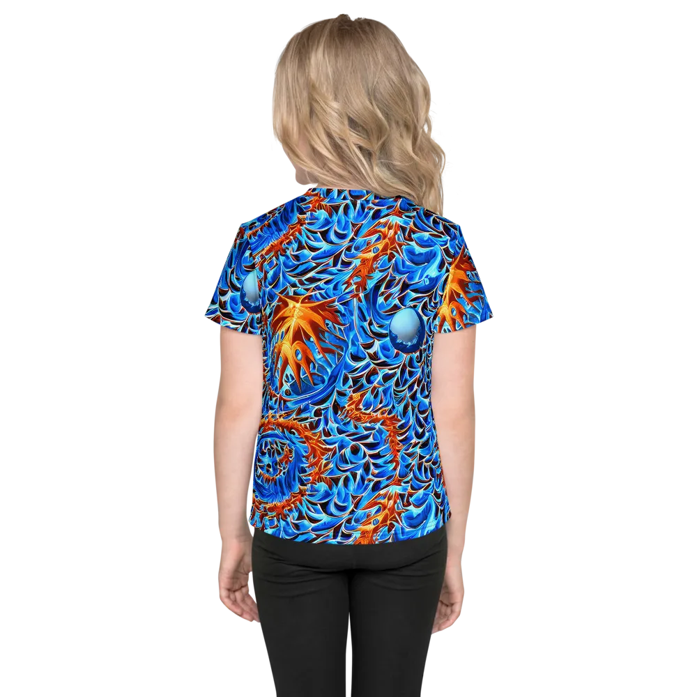 Blue Flame Reef on Kids Crew Neck T-Shirt — Back
