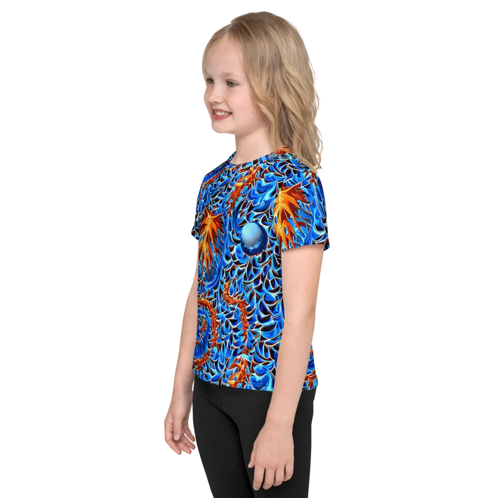Blue Flame Reef on Kids Crew Neck T-Shirt — Left