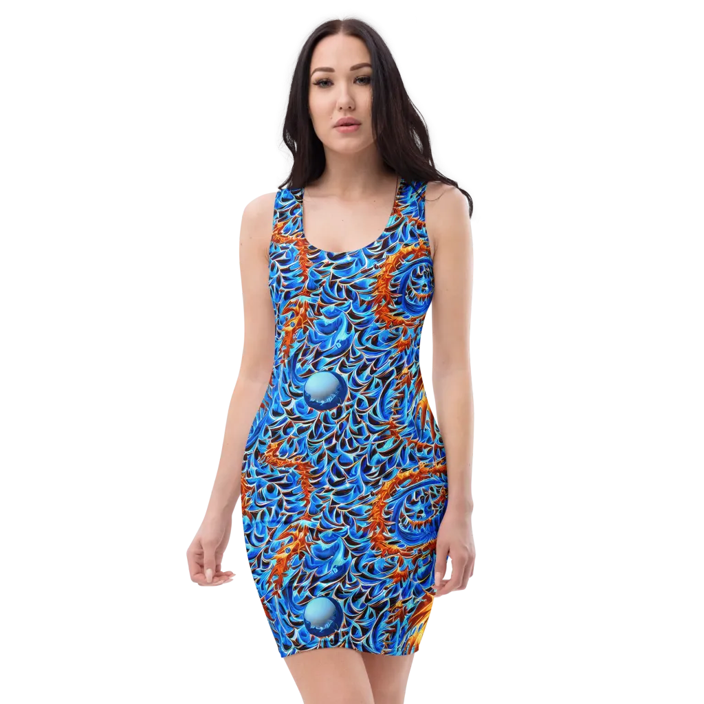 Blue Flame Reef on Bodycon Dress — Front