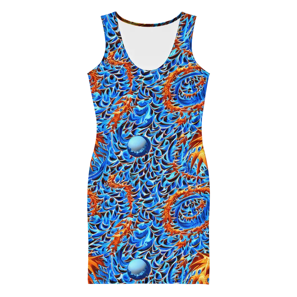 Blue Flame Reef on Bodycon Dress — Front