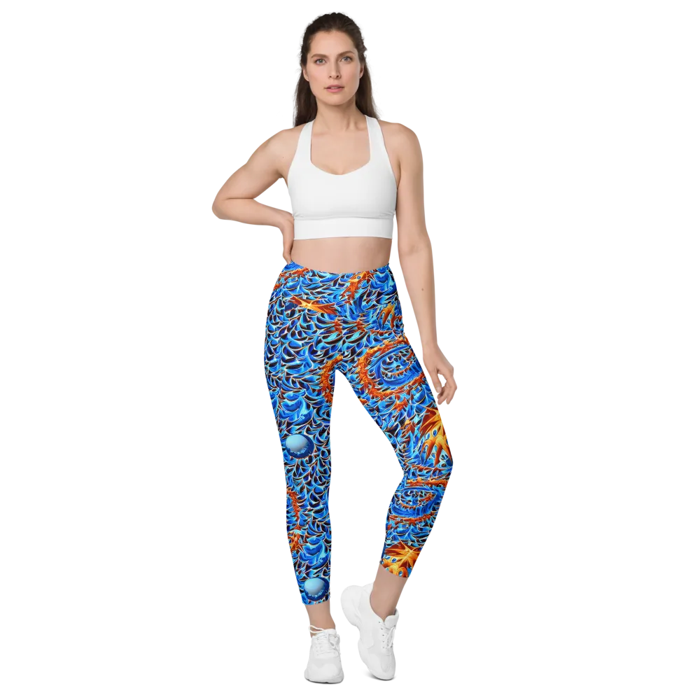 Blue Flame Reef on Leggings with Pockets — Front